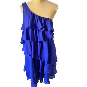 Jay Godfrey Ruffle Silk Mini Dress One Shoulder EUC Purple Blue Size 12